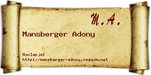 Mansberger Adony névjegykártya
